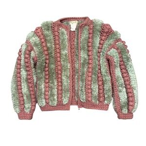 Sears vintage M  3D puffy cotton blend gray and pink zip EVC